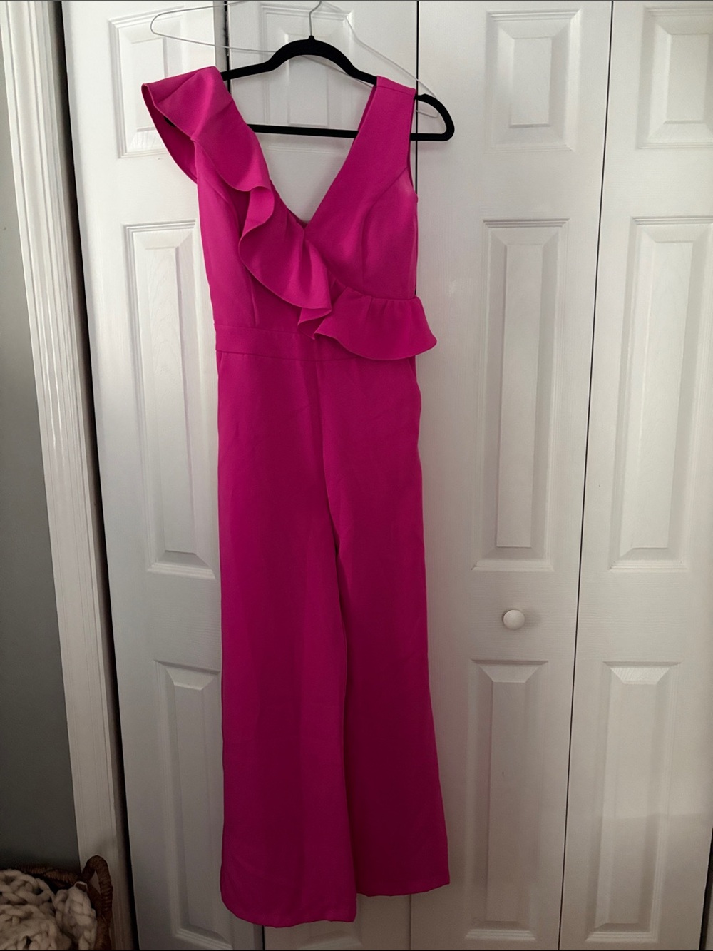 Women’s Hot Pink Ruffle V-Neck Jumpsuit
